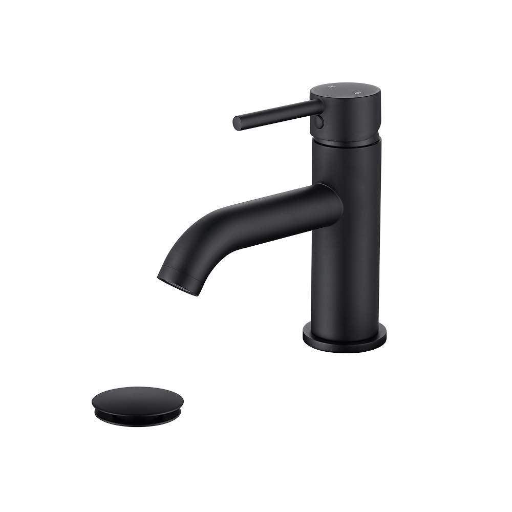 Single Handle Black Bathroom Faucet with Metal Drain Assembly and Escutcheon, Matte Black (Matte Black-JO1)