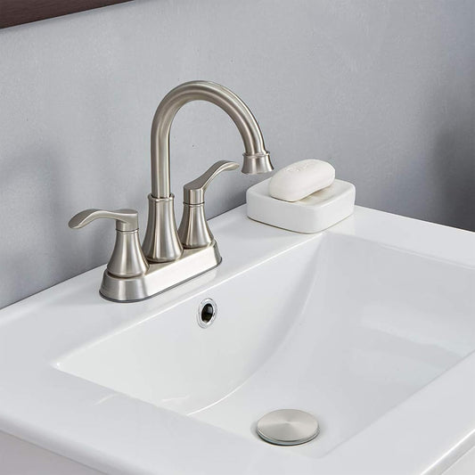 Bathroom Faucet, 4 Inch Centerset, 2 Handle High-Arc, Brushed Nickel