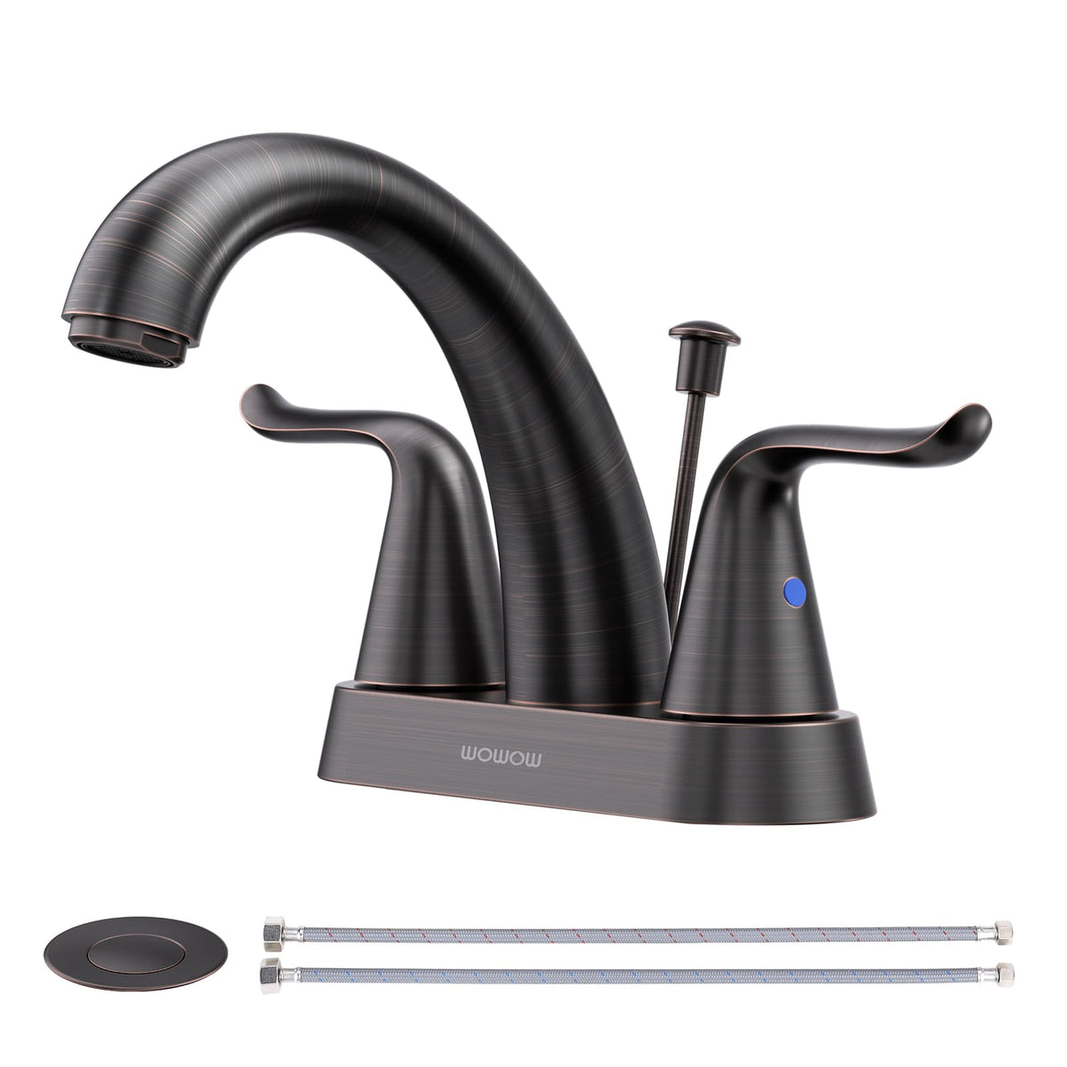 WOWOW Bathroom Faucet 2 Handle 4 Inch Centerset Bathroom Sink Faucet, Lead-Free Basin Mixer Tap with Lift Rod Drain Stopper, 2 Handle Centerset Lavatory Brushed Nickel Vanity Faucet