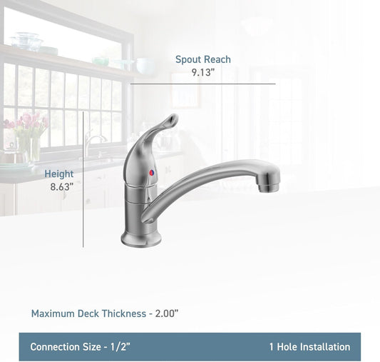 Moen Chateau Chrome One-Handle Single Hole Low Arc Standard Kitchen Faucet, 7423