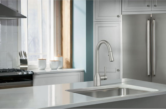 Moen Adler Spot Resist Stainless One-Handle High Arc Pulldown Kitchen Faucet with Power Clean, 87233SRS