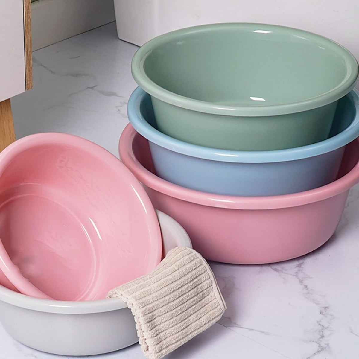 Round Plastic Basin for Washing, Portable Vegetable Fruit Dish Tub, Household Wash Basin Thickened, Multi Purpose Stackable Washtub for Face Cleansing, 29.5x10cm Blue Dishpan