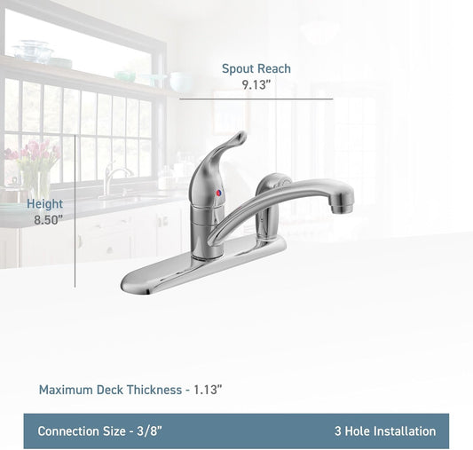 Moen Chateau Chrome One-Handle Low-Arc Kitchen Faucet with Side Sprayer in Deck Plate for 3-Hole Setup, 7434