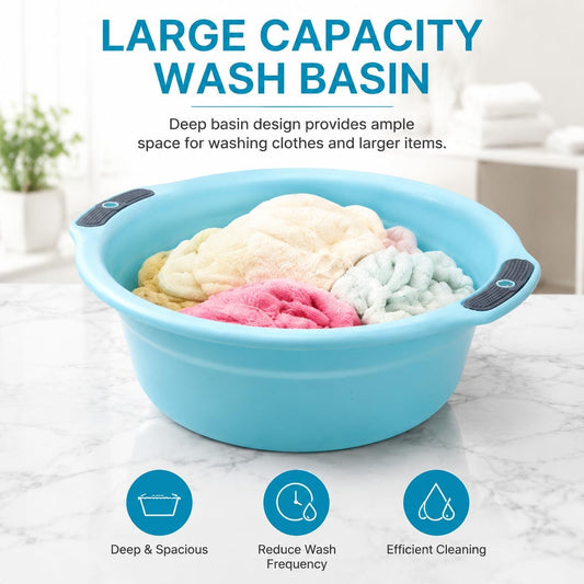 Wash Basin for Elderly Home Dormitory, Clothes Face Feet, Light Blue, Large