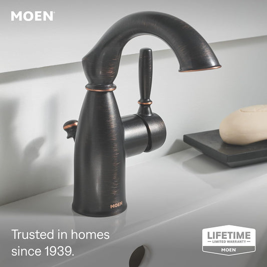 Moen Sarona Mediterranean Bronze One-Handle Single Hole Rustic Farmhouse Bathroom Sink Faucet with Optional Deckplate, 84144BRB