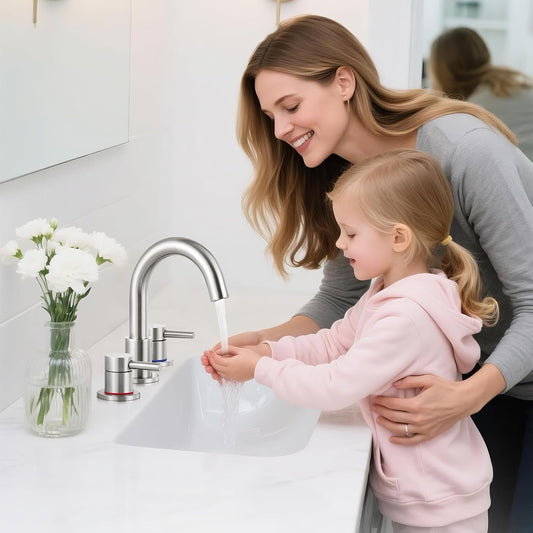Bathroom Faucet 3 Hole Brushed Nickel, 2-Handle Widespread Faucet
