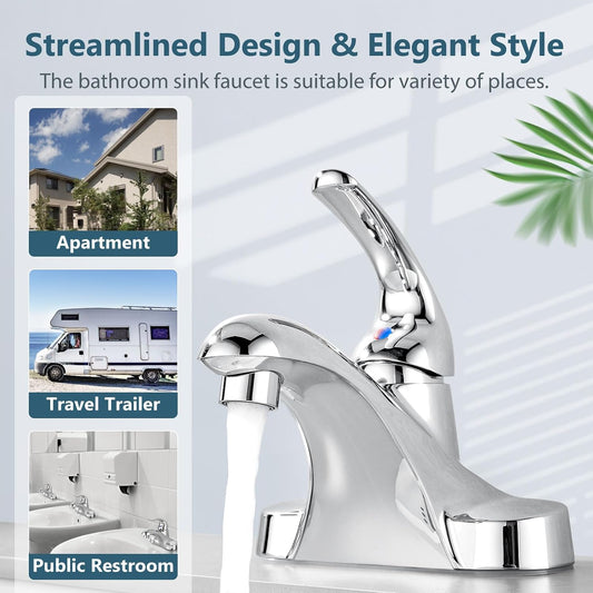 Aolemi Polish Chrome Bathroom Sink Faucet,Single Handle 4 Inch Centerset