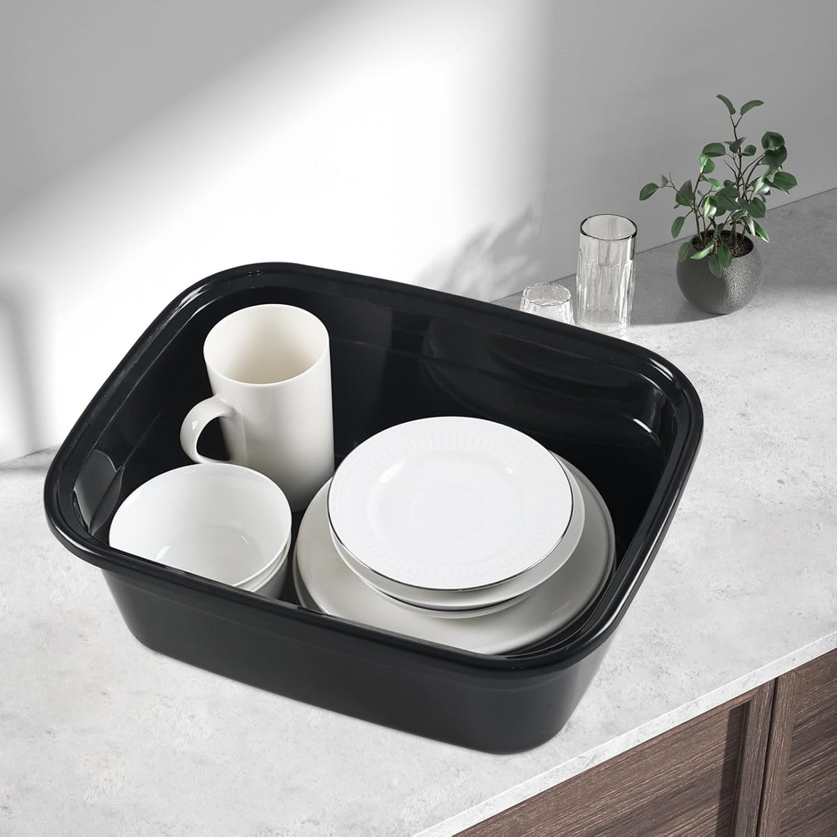 Asking 14 Quart Rectangular Plastic Dish Pan Tub, Portable Washbasin, Black