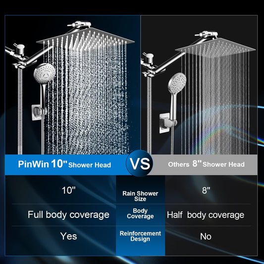 Shower Head Combo,10" High Pressure with 11" Extension Arm 5 Spray Handheld