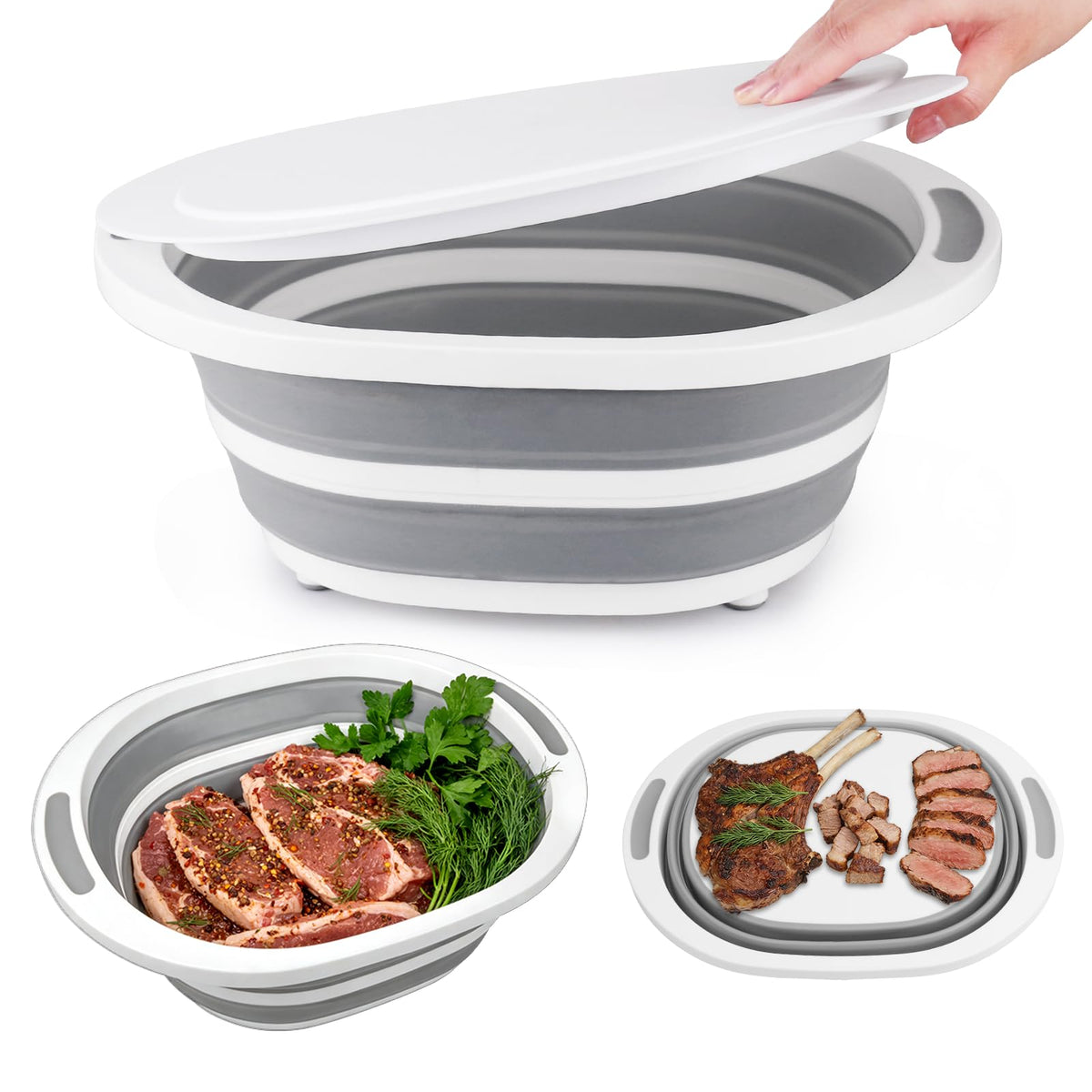 Collapsible Wash Basin, 7.5L Dish Tub Sink Basin Folding Dish Pans for Kitchen Sink, 2-in-1 Dishpan + Cutting Board, Portable Sink Dish Basin for Camping BBQ Prep Tub Washing Bin Bucket for Cleaning