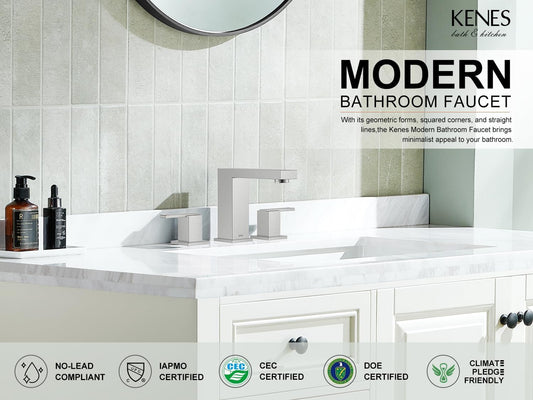 KENES Brushed Nickel 8 Inch Widespread Bathroom Faucet 2 Handle 3 Hole