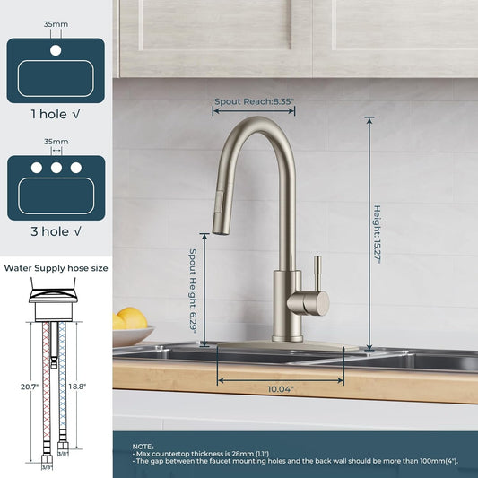 FORIOUS Kitchen Faucet with Pull Down Sprayer, Modern Brushed Nickel