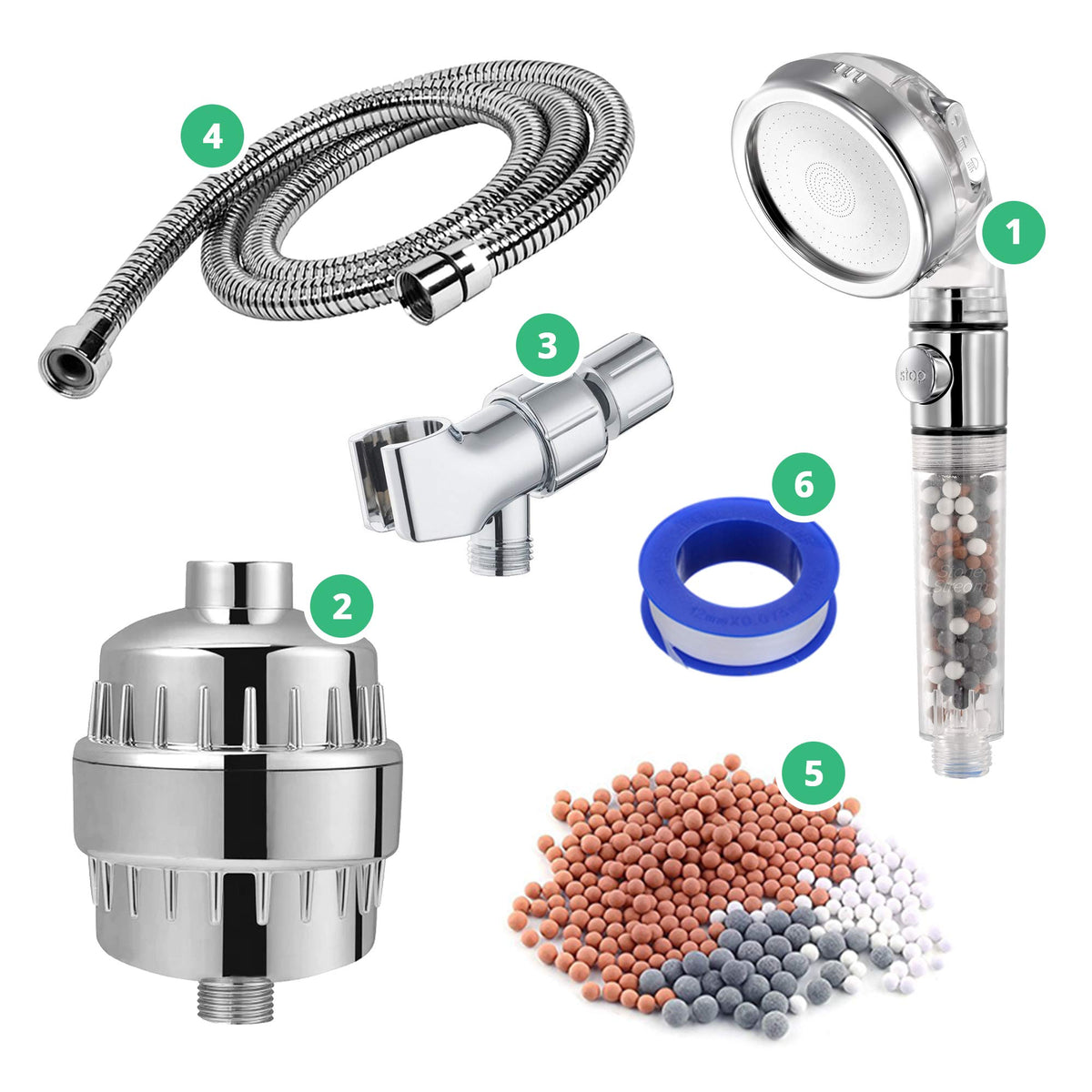 Original StoneStream Filtered Shower Head, Eco Power High Pressure Water Softener Showerhead with ON/OFF switch and Spa like Ionic beads for Dry Skin & Hair — 3 Spray Settings