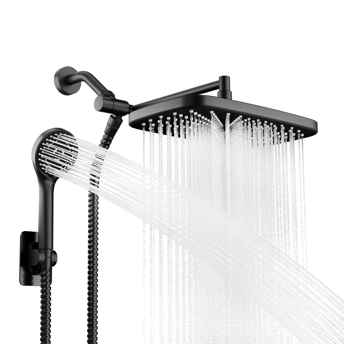 Black Rain Shower Head with Handheld Shower Head, 5 Spray Modes