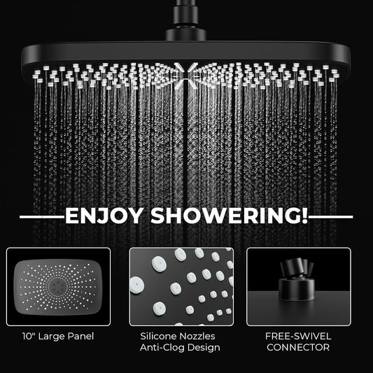 Black Rain Shower Head with Handheld Shower Head, 5 Spray Modes
