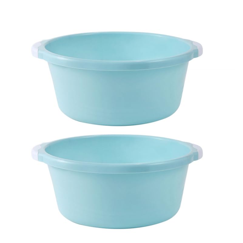 ULTECHNOVO 2 Pack Large Plastic Wash Basin 15 Inch, Round Washbasin for Face & Foot Soaking, Thickened Laundry Dish Pan for Kitchen Sink, Bathroom, Dormitory, Camping (Green)