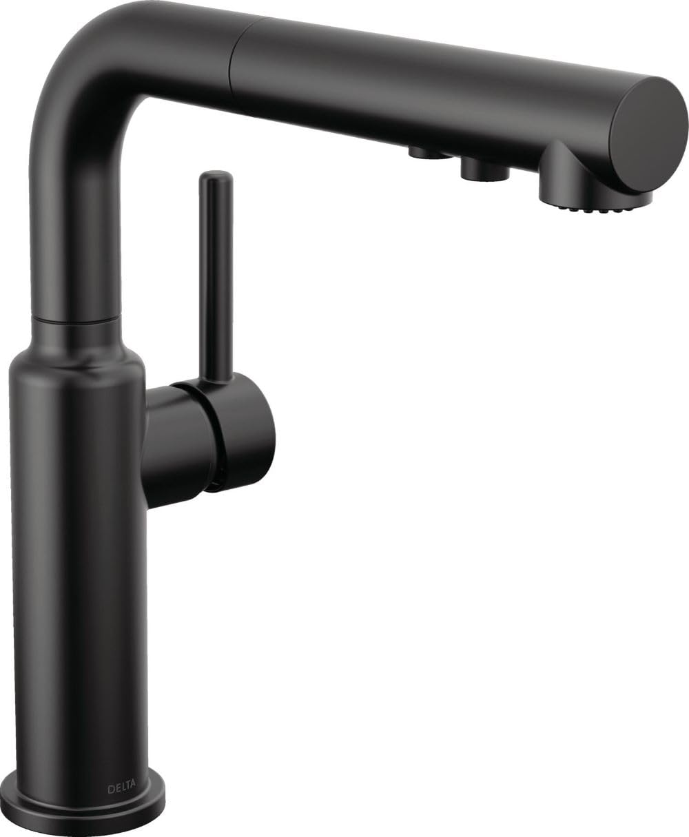 Delta Daneri Brushed Nickel Kitchen Faucet with Pull-Out Sprayer, Modern Single Hole Kitchen Sink Faucet, Single Handle, Stainless 16879-SS-DST