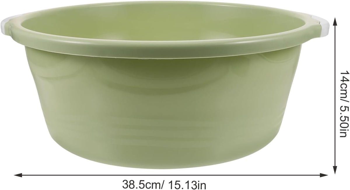 ULTECHNOVO 2 Pack Large Plastic Wash Basin 15 Inch, Round Washbasin for Face & Foot Soaking, Thickened Laundry Dish Pan for Kitchen Sink, Bathroom, Dormitory, Camping (Green)