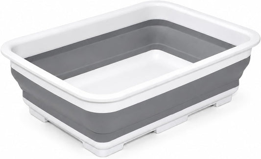 Goderewild Collapsible Dish Pan, 10L (2.6 Gal) Foldable Sink Tub, Gray