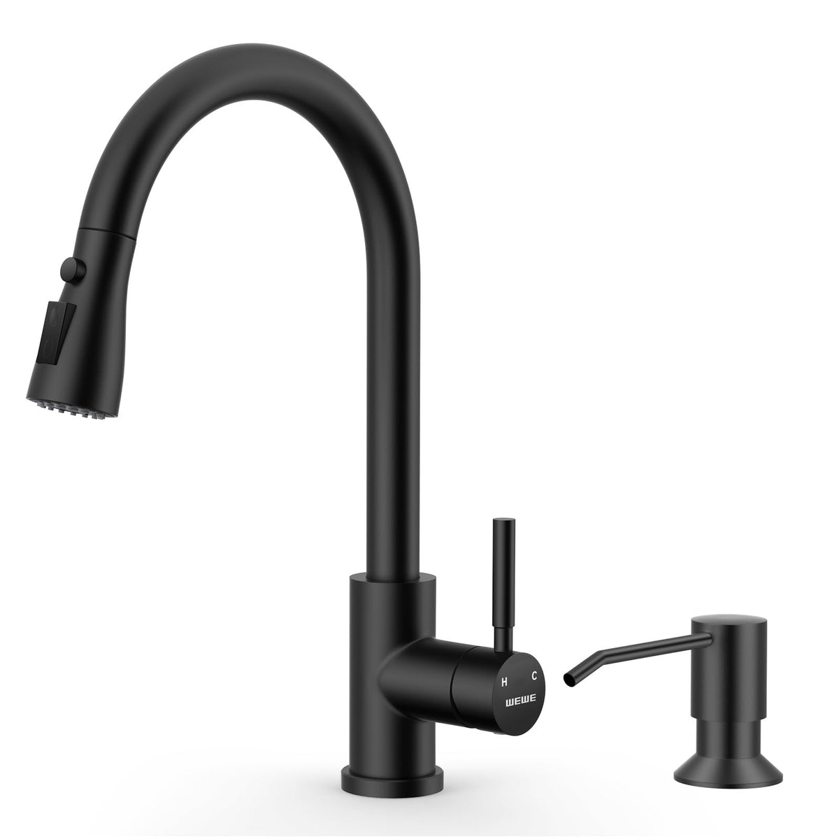 WEWE High-Arc Pull-Down Kitchen Faucet, Brushed Nickel, 3-Mode Sprayer