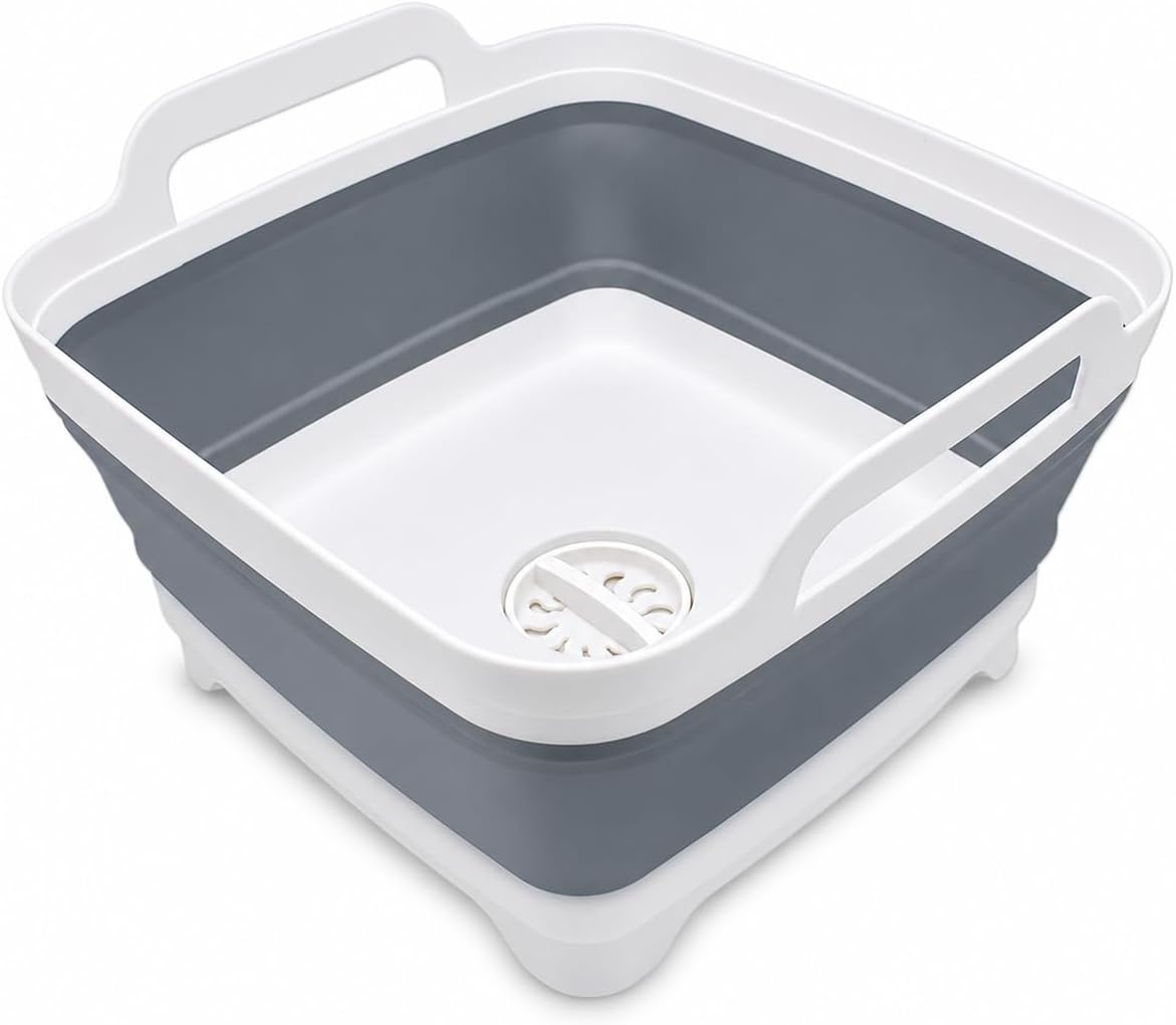 Collapsible Dish Basin with Drain Plug, Foldable Wash Basin 2.4 Gal (9L)