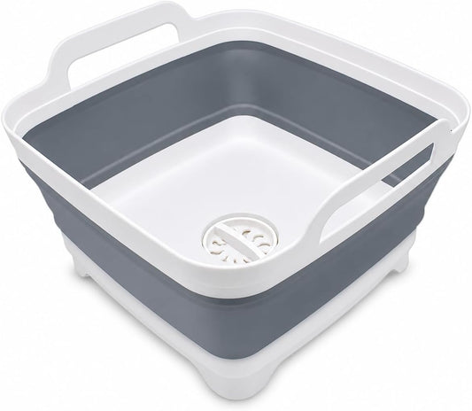 Collapsible Dish Basin with Drain Plug, Foldable Wash Basin 2.4 Gal (9L)