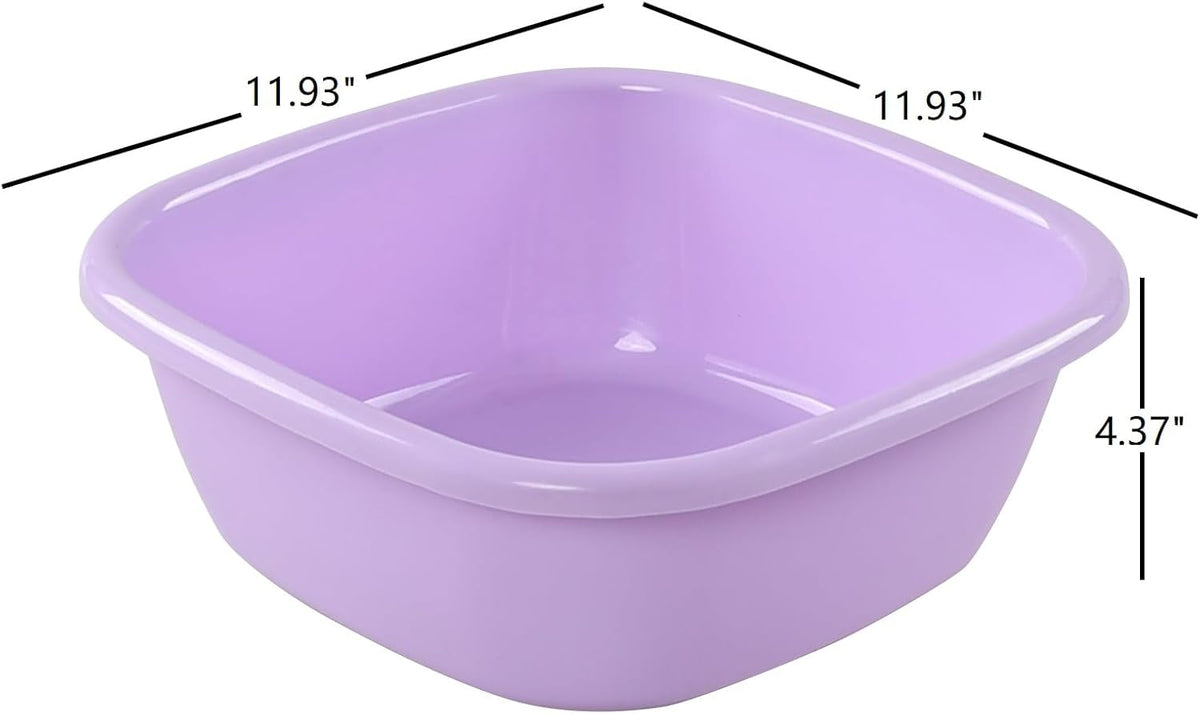 Hespama 3-Pack 8 Quart Plastic Square Washbasin, Colorful Small Dishpan Tub