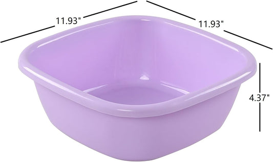 Hespama 3-Pack 8 Quart Plastic Square Washbasin, Colorful Small Dishpan Tub