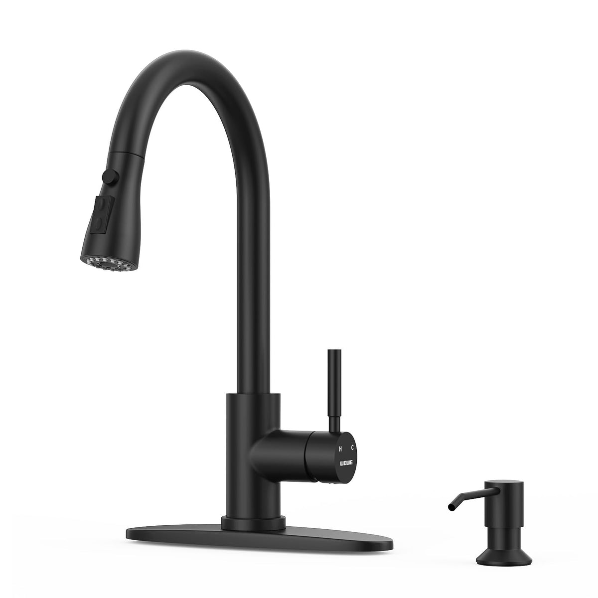 WEWE High-Arc Pull-Down Kitchen Faucet, Brushed Nickel, 3-Mode Sprayer