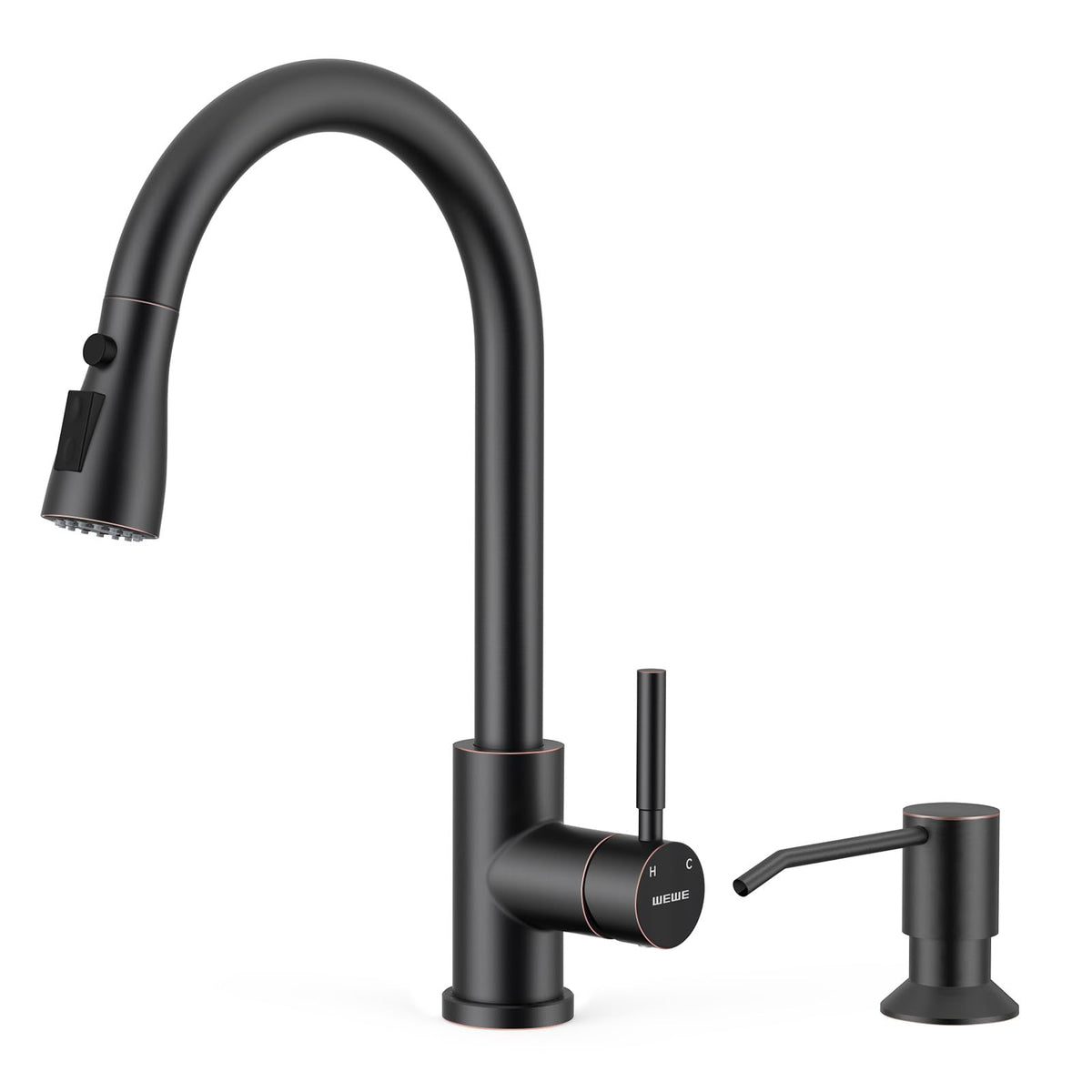 WEWE High-Arc Pull-Down Kitchen Faucet, Brushed Nickel, 3-Mode Sprayer