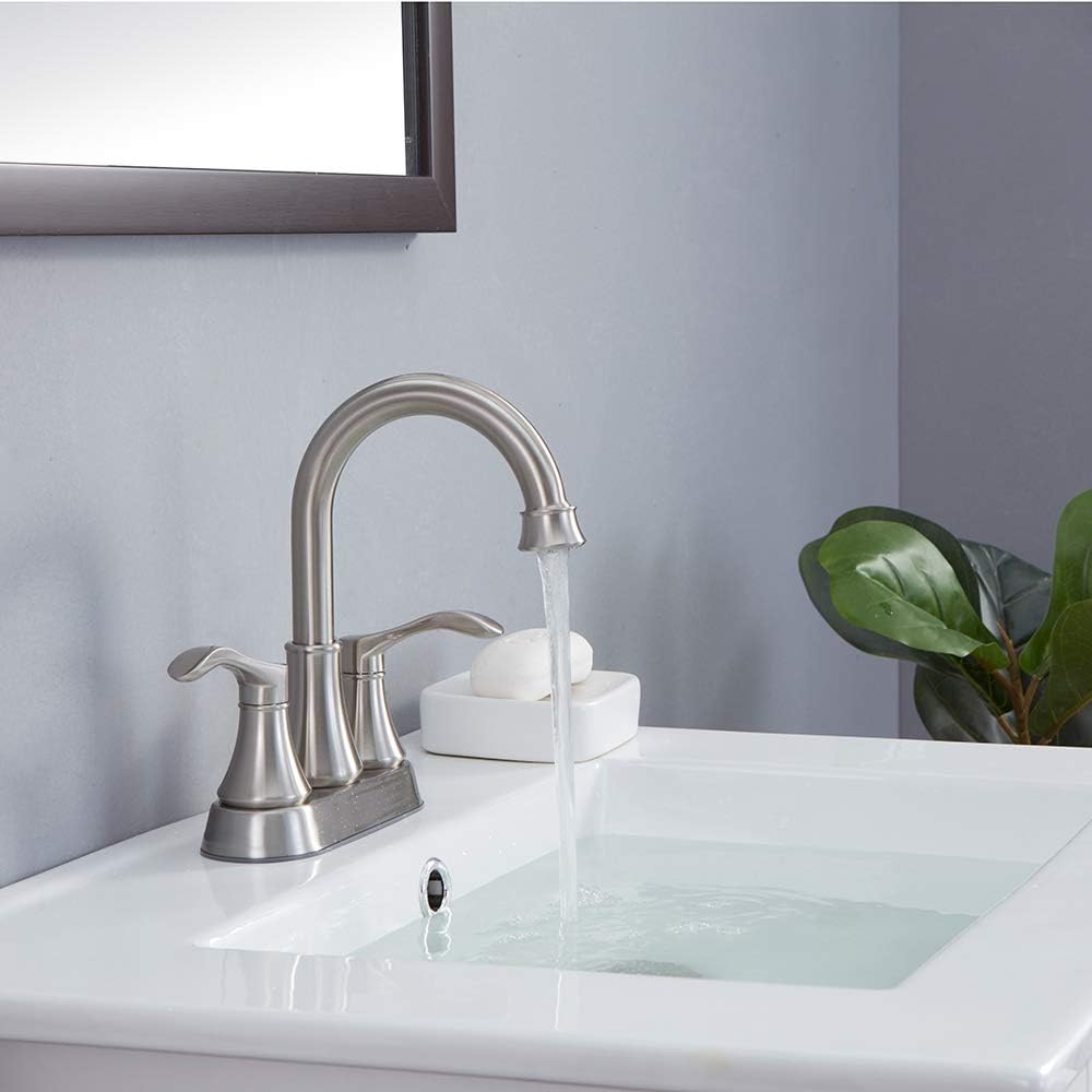 Bathroom Faucet, 4 Inch Centerset, 2 Handle High-Arc, Brushed Nickel