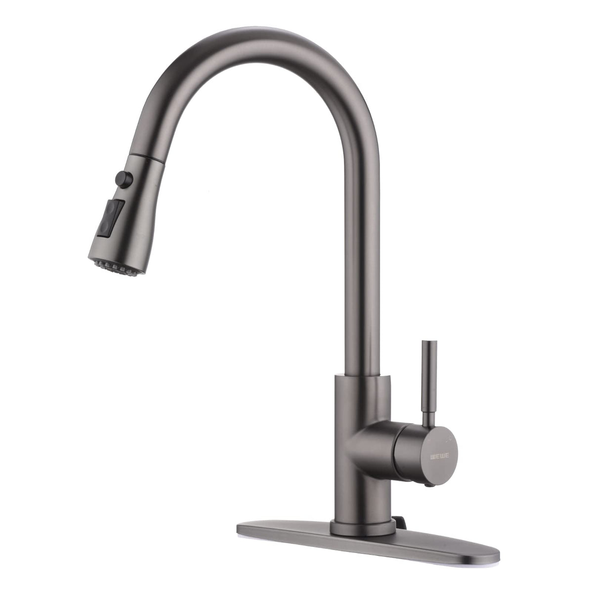 WEWE High-Arc Pull-Down Kitchen Faucet, Brushed Nickel, 3-Mode Sprayer