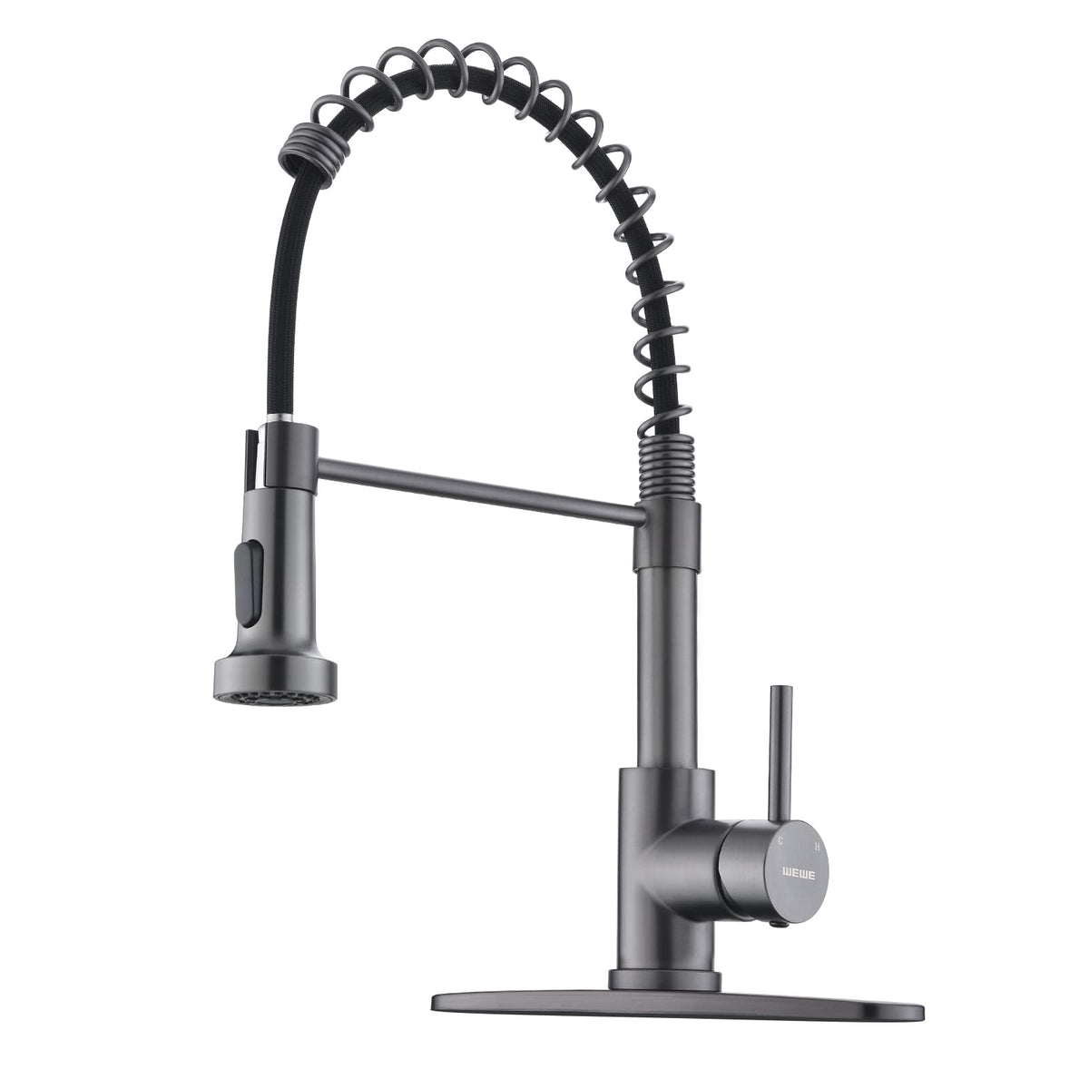 WEWE Black Kitchen Faucet with Pull Down Sprayer, High Arc Bar Sink Faucet