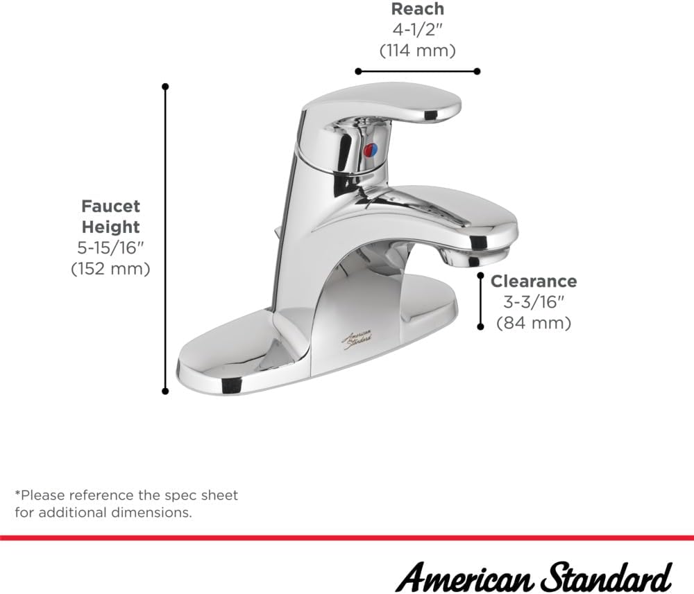 American Standard Colony Pro Single-Handle Bathroom Sink Faucet with Metal Drain, 1.2 GPM, Polished Chrome 7075000.002