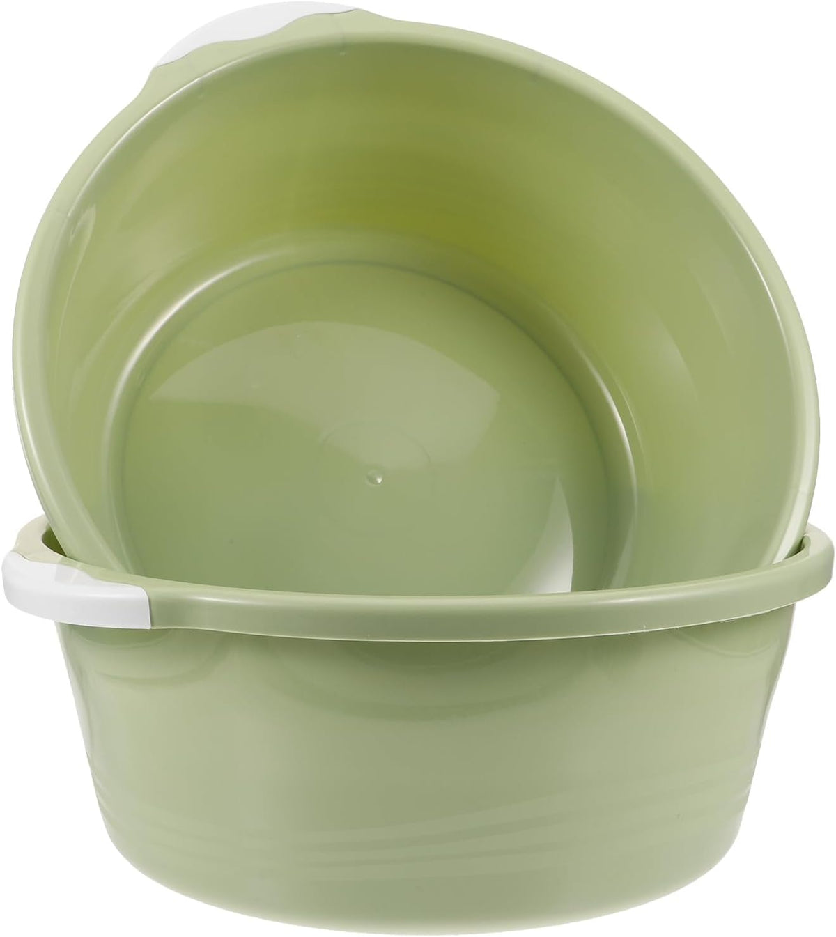 ULTECHNOVO 2 Pack Large Plastic Wash Basin 15 Inch, Round Washbasin for Face & Foot Soaking, Thickened Laundry Dish Pan for Kitchen Sink, Bathroom, Dormitory, Camping (Green)