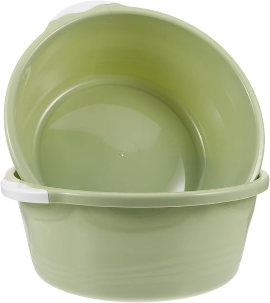 ULTECHNOVO 2 Pack Large Plastic Wash Basin 15 Inch, Round Washbasin for Face & Foot Soaking, Thickened Laundry Dish Pan for Kitchen Sink, Bathroom, Dormitory, Camping (Green)