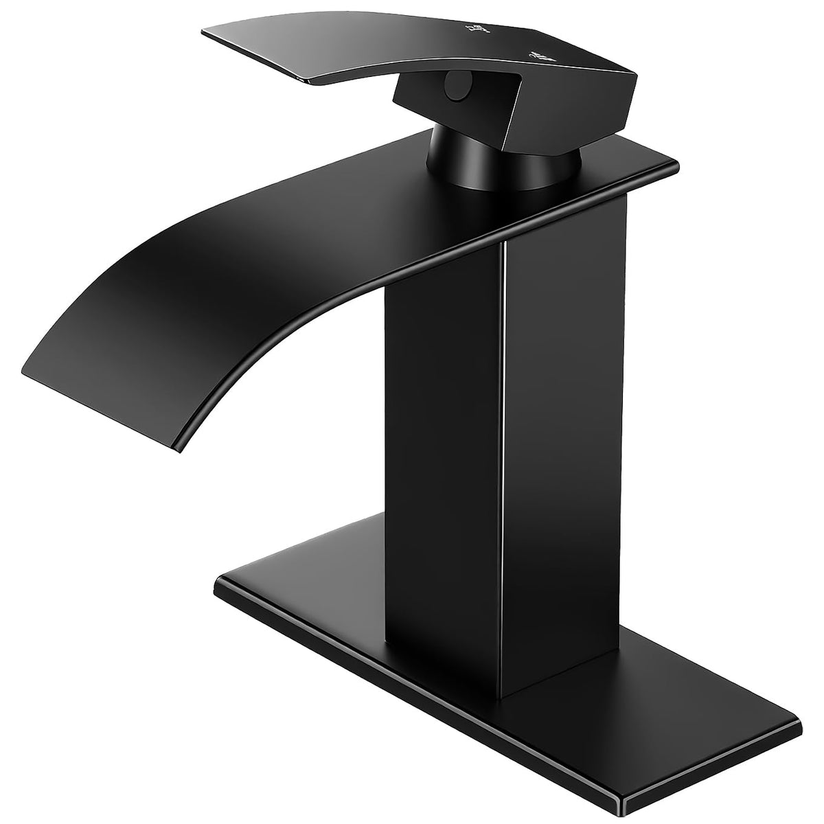 Matte Black Bathroom Faucet with Waterfall Spout and Pop-up Drain
