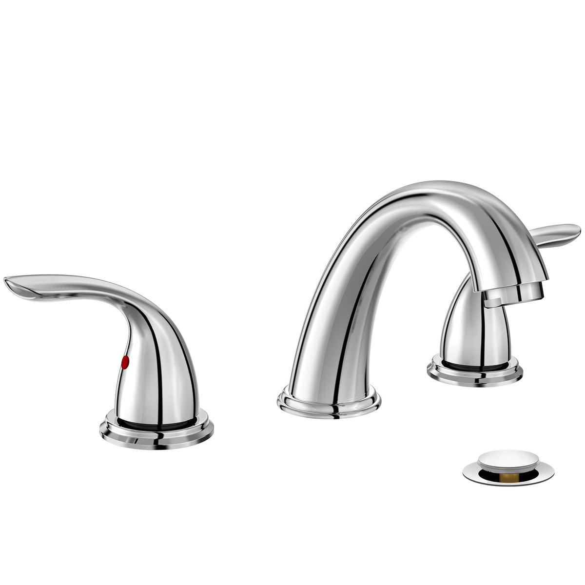 Phiestina 8 Inch 2 Handles 3 Holes Deck Mount Brushed Nickel Widespread Bathroom Faucet, with Stainless Steel Pop Up Drain, WF008-5-BN