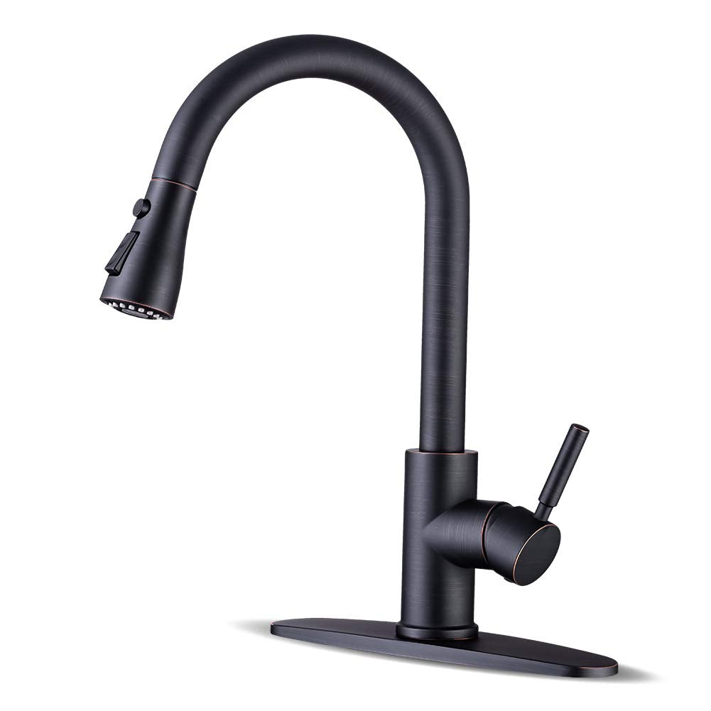 WEWE High-Arc Pull-Down Kitchen Faucet, Brushed Nickel, 3-Mode Sprayer