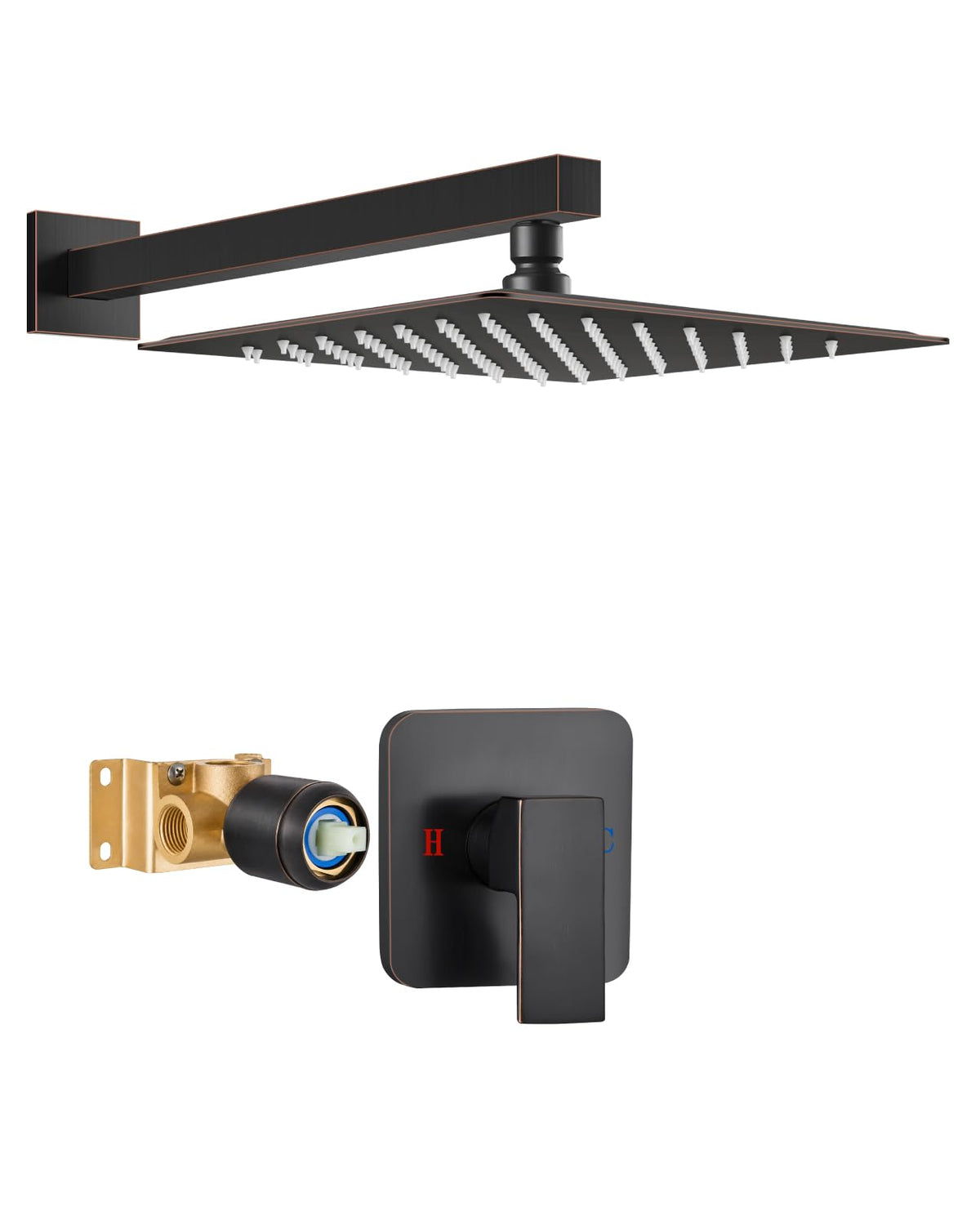 Heyalan 8 Inch Square Rain Shower Faucet Set with Valve, Matte Black