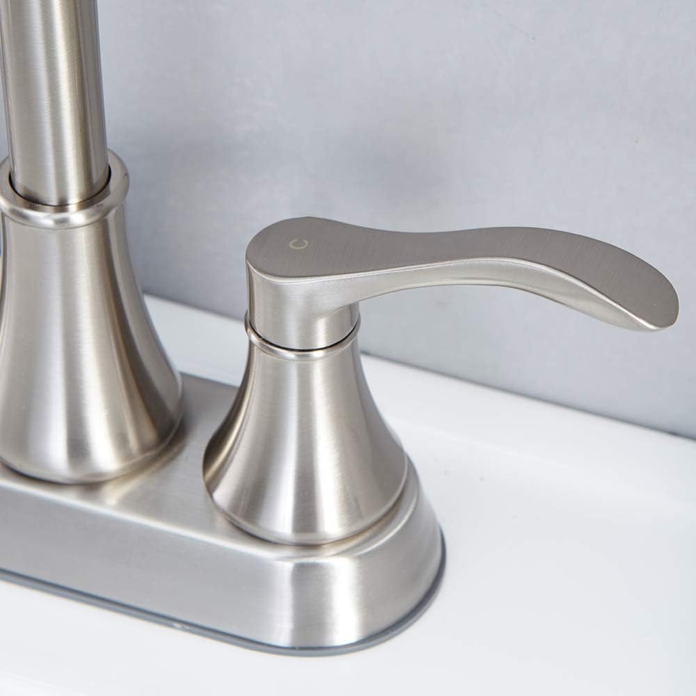 Bathroom Faucet, 4 Inch Centerset, 2 Handle High-Arc, Brushed Nickel