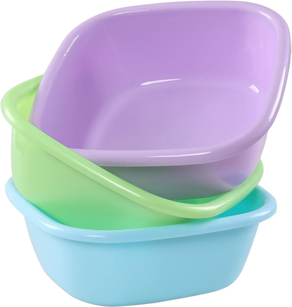 Hespama 3-Pack 8 Quart Plastic Square Washbasin, Colorful Small Dishpan Tub