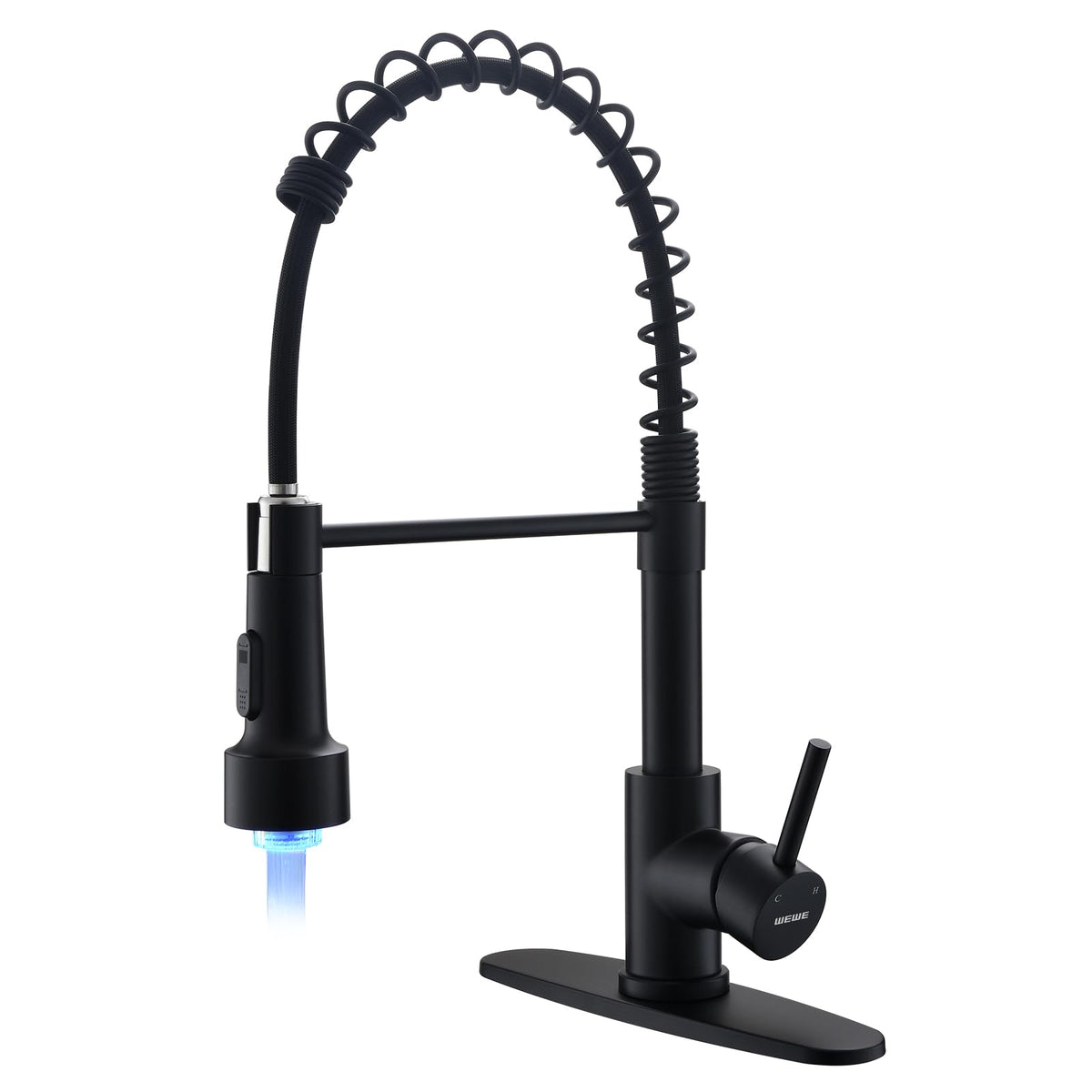 WEWE Black Kitchen Faucet with Pull Down Sprayer, High Arc Bar Sink Faucet