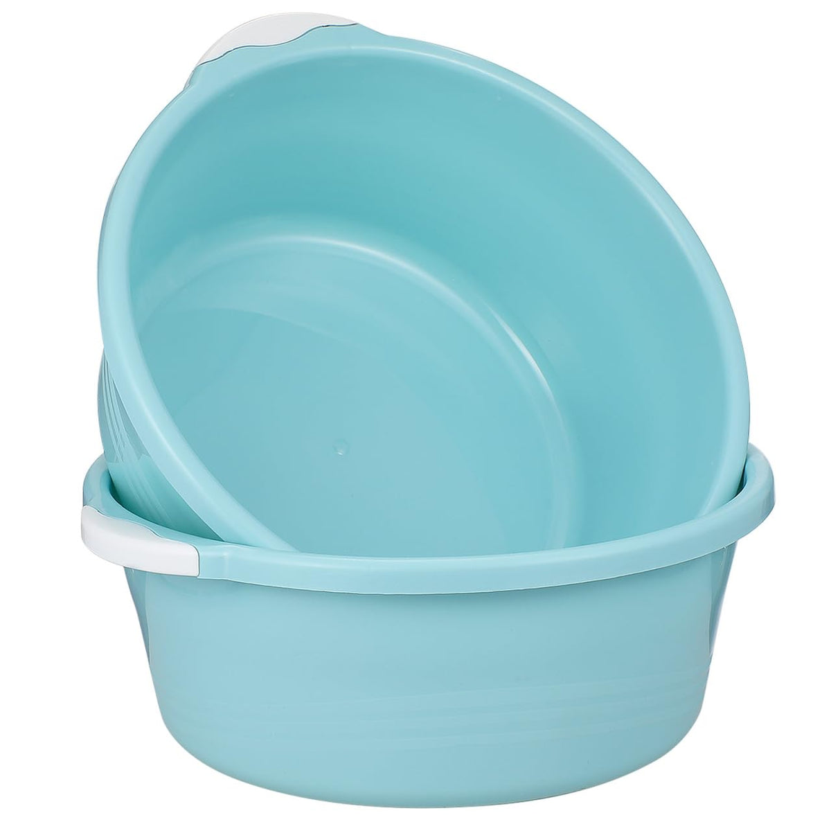ULTECHNOVO 2 Pack Large Plastic Wash Basin 15 Inch, Round Washbasin for Face & Foot Soaking, Thickened Laundry Dish Pan for Kitchen Sink, Bathroom, Dormitory, Camping (Green)