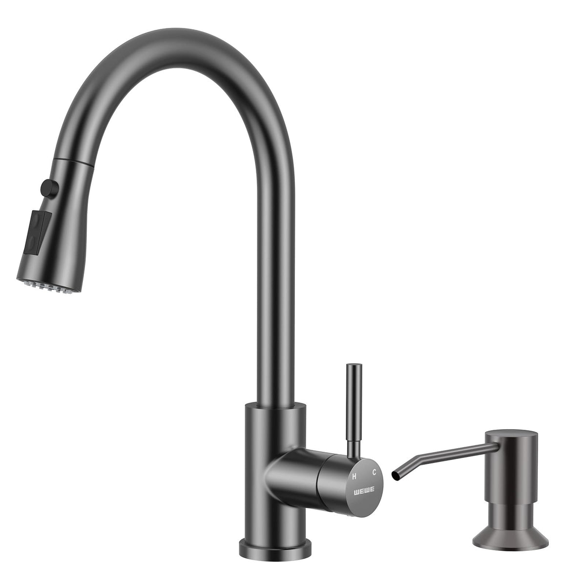 WEWE High-Arc Pull-Down Kitchen Faucet, Brushed Nickel, 3-Mode Sprayer