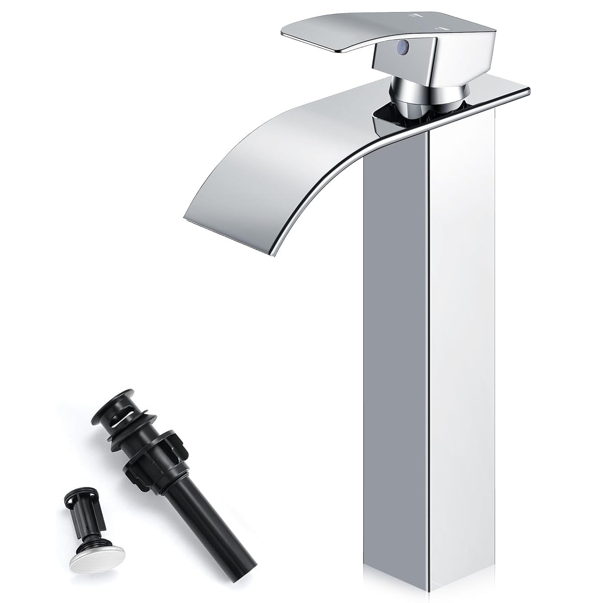 Matte Black Bathroom Faucet with Waterfall Spout and Pop-up Drain