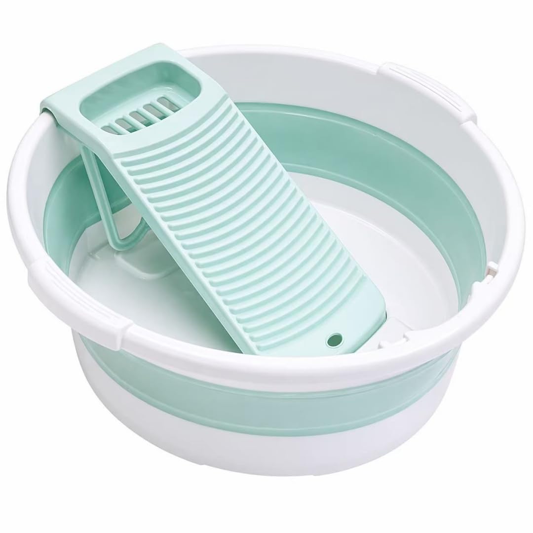 Fold Washboard Basin for Hand Washing Clothes,Non-Slip Washtub with Integrated Washboard for Hand Wash Laundry Household (Grey)
