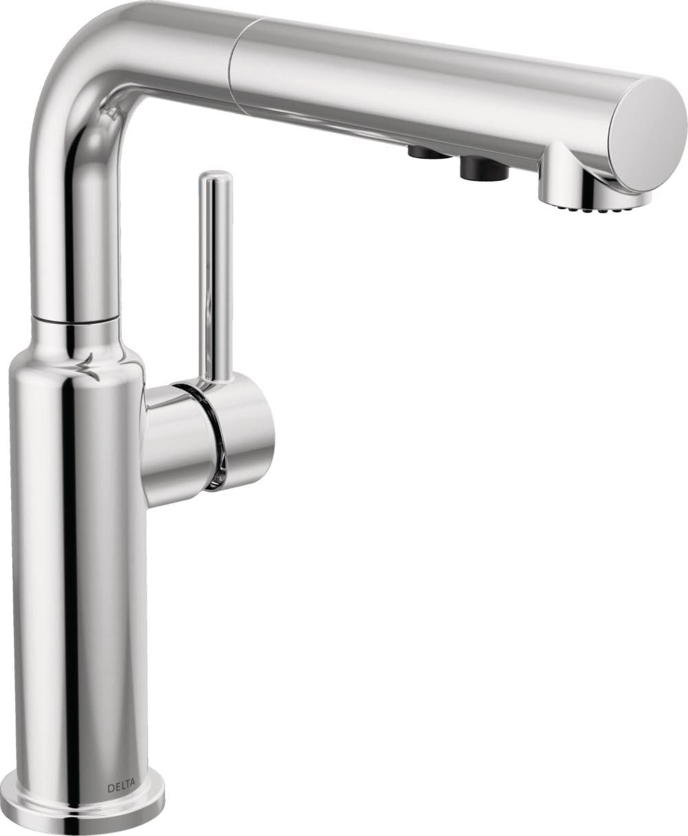 Delta Daneri Brushed Nickel Kitchen Faucet with Pull-Out Sprayer, Modern Single Hole Kitchen Sink Faucet, Single Handle, Stainless 16879-SS-DST