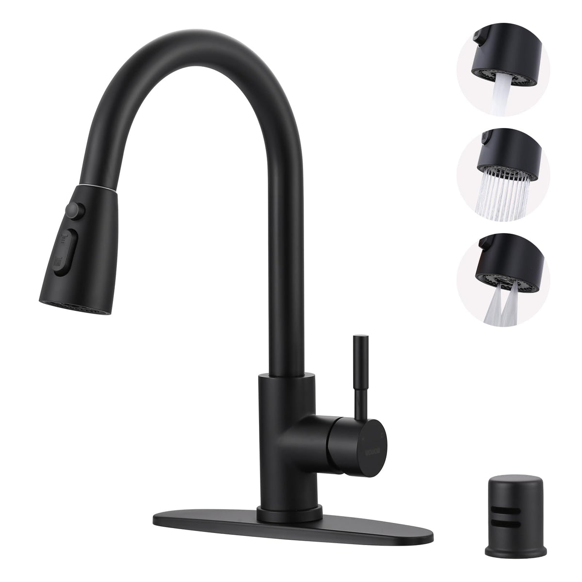 WOWOW Kitchen Faucet with Soap Dispenser: 304 Stainless Steel Kitchen Sink Faucet with Pull Down Sprayer 3 Modes, Single Handle High Arc Mixer Taps for Sink, RV, Laundry, Bar (Brushed Nickel)