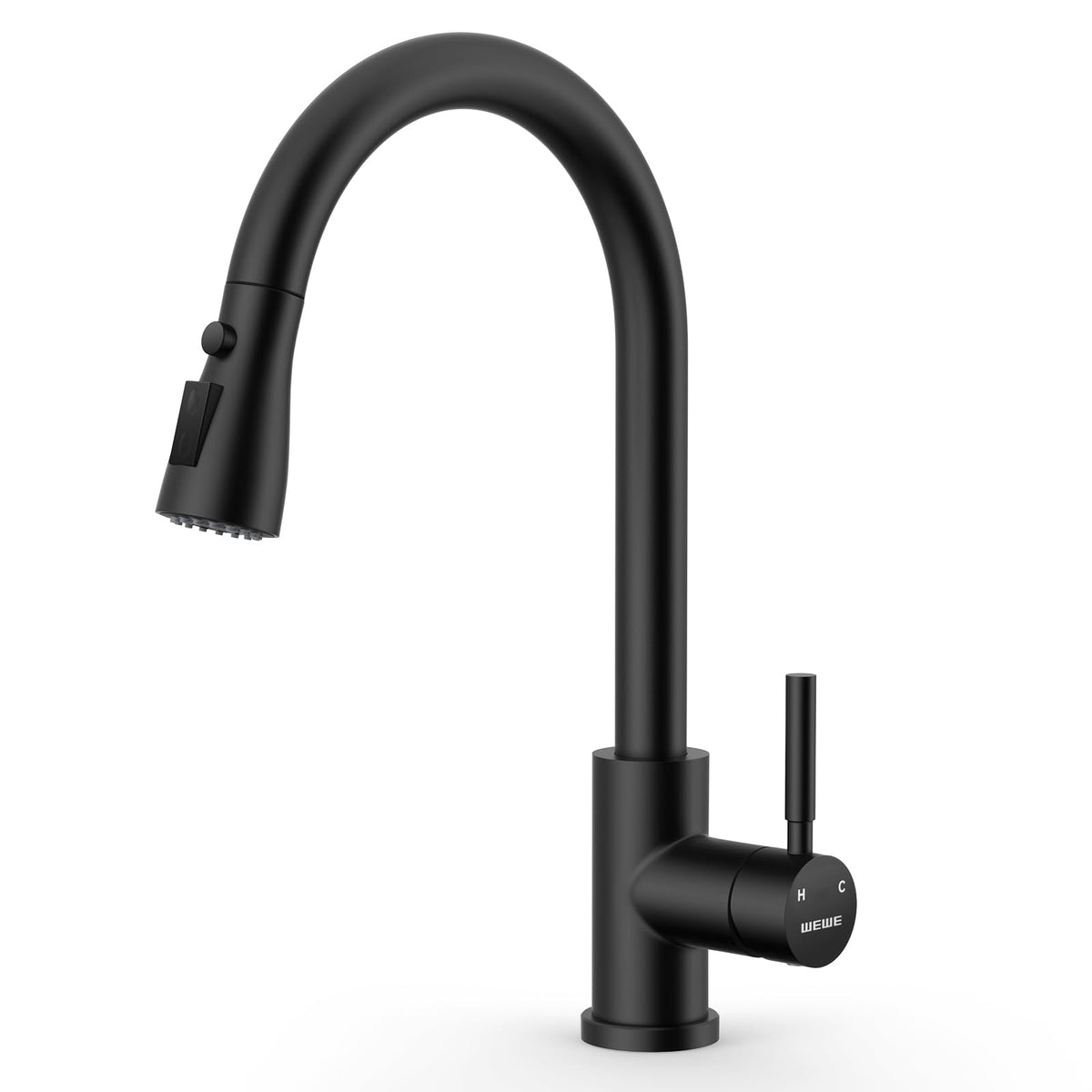 WEWE High-Arc Pull-Down Kitchen Faucet, Brushed Nickel, 3-Mode Sprayer